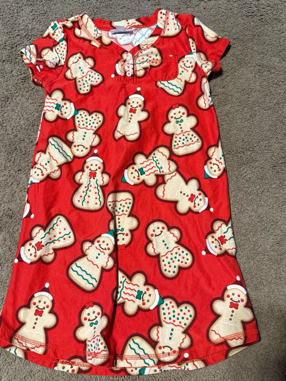 LuLaRoe Red Gingerbread Print Kids Nightgown
